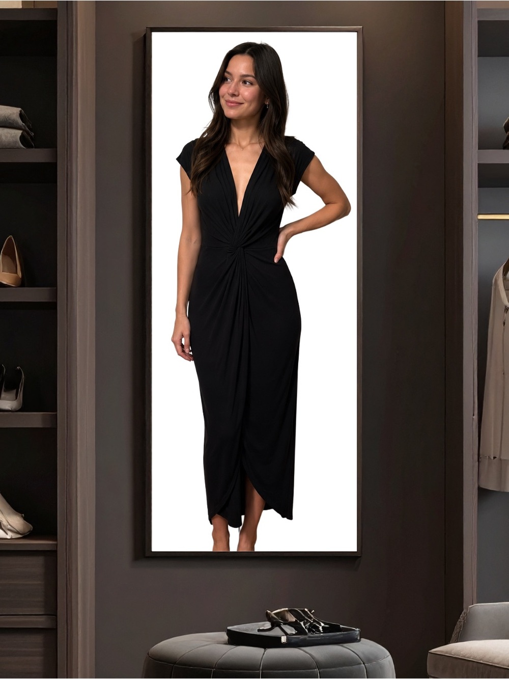BOGO! Twist-Knot Open-Front Deep V-Neck Midi Dress - NWOT